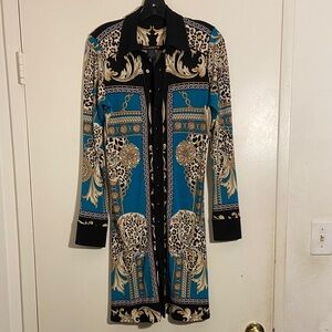 Eva Varro Baroque Teal and Black Long Sleeve Dress